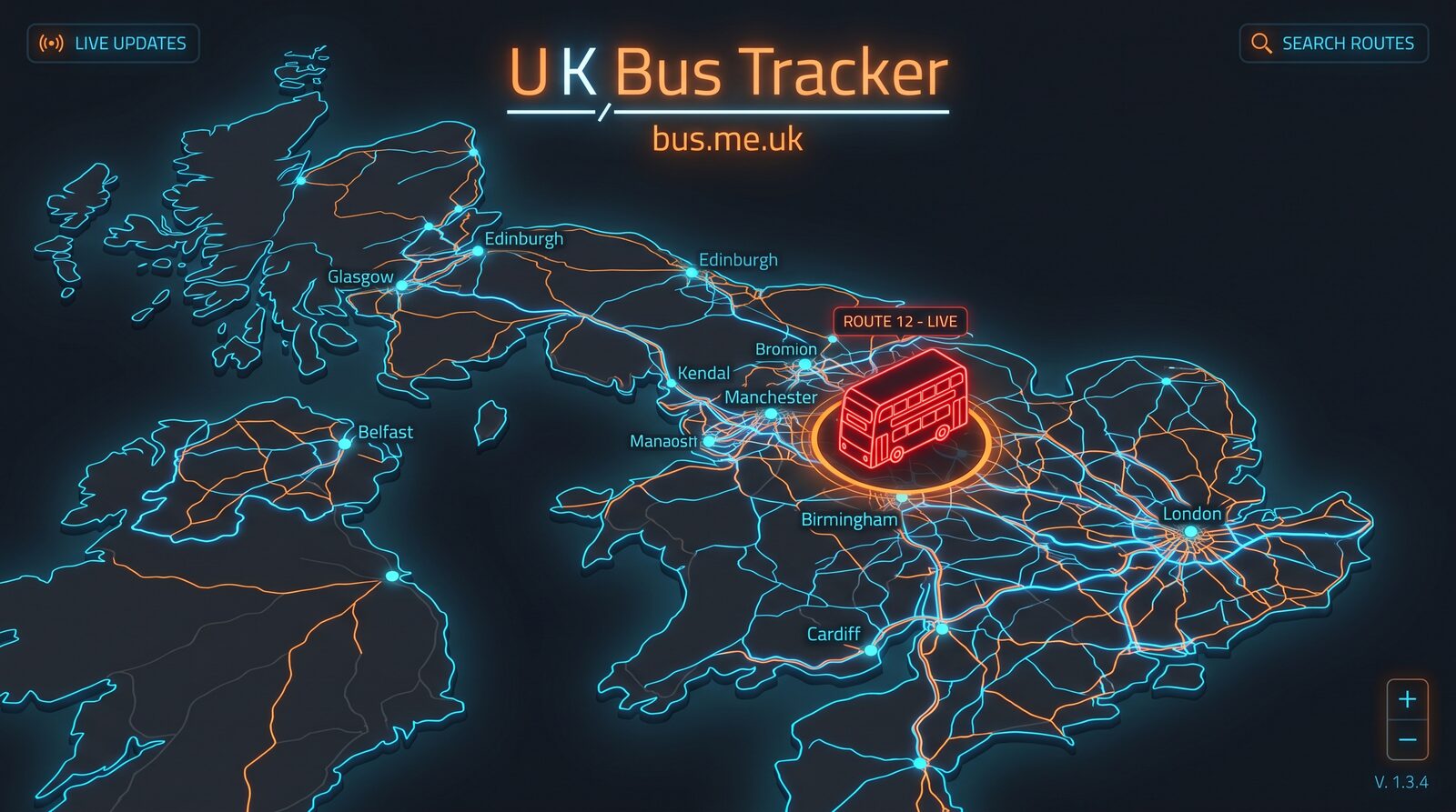 UK Bus Tracker — live bus tracking map of the United Kingdom